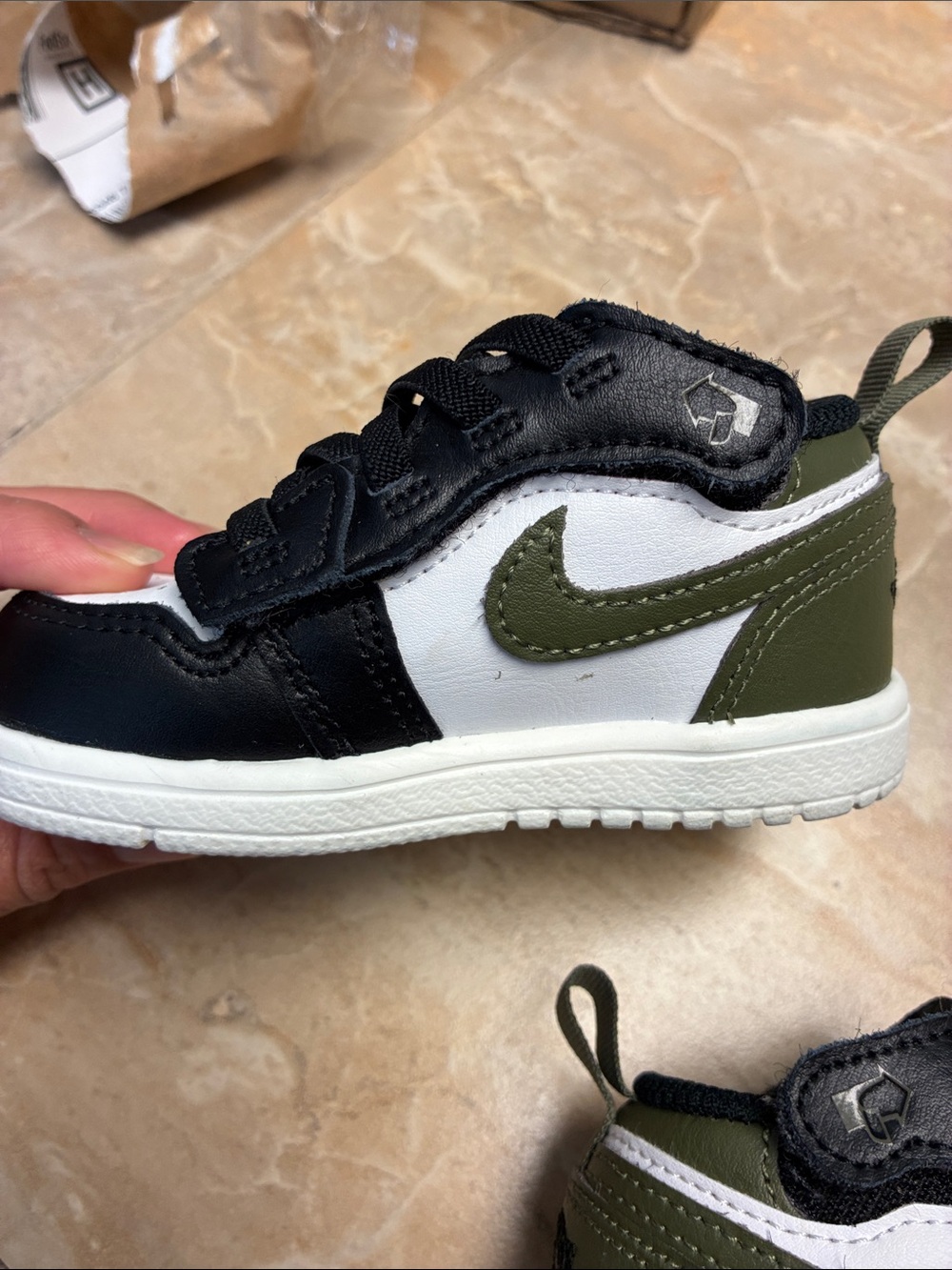 Toddler size 6 Jordan 1 Low ALT Black Medium Olive Sail White Shoes - Picture 7 of 11